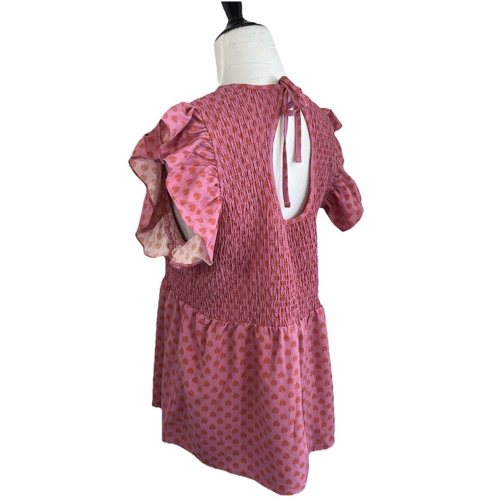 Michelle McDowell Smocked Flutter-Sleeve Pink Blouse Medium - Picture 4 of 9